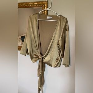 Urban Outfitters Olive Green Satin Tie Top